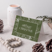 Witte en groene kerst Botanische lijn Kunst Foto H Feestdagen Kaart