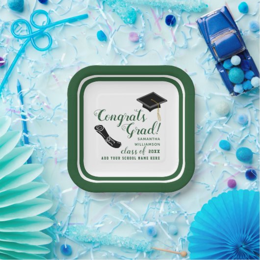 Witte en groene klasse van 2025 Afstuderen Papieren Bordje (Feest)