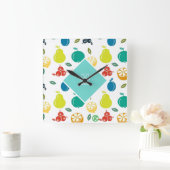 Witte en Groene Monogram Kleurrijke Vruchten Verja Vierkante Klok (Huis)