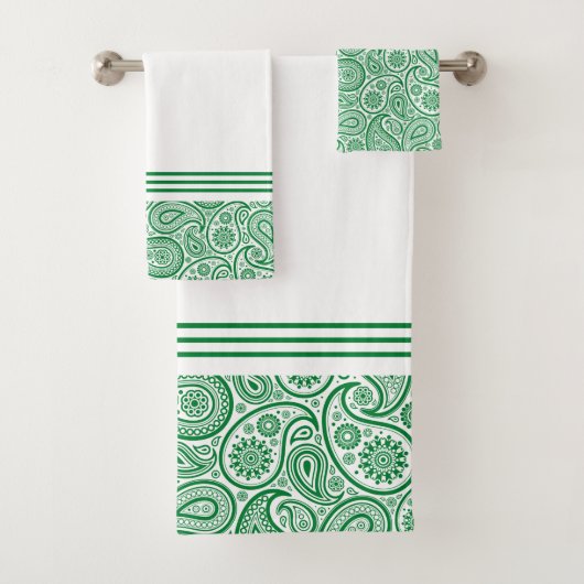 Witte en groene  paisley met strepen bad handdoek (Insitu)