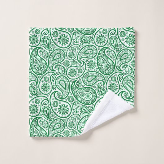 Witte en groene  paisley met strepen bad handdoek (Wasdoekje)