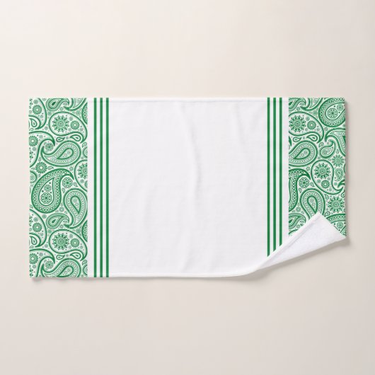 Witte en groene  paisley met strepen bad handdoek (Handdoek)