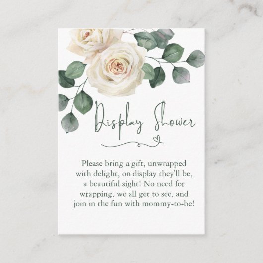 Witte en Groene Rozen Display Douche Informatiekaartje (Voorkant)