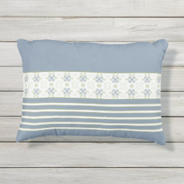 Witte en groene streep met blauwe Floral Buitenkussen