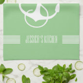 Witte en groene strepen (Nautical Boat Anchor) Theedoek (Gevouwen)