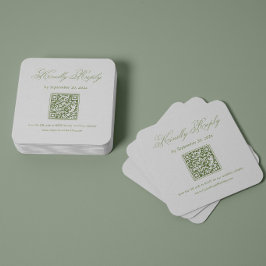 Witte en groene trouw-RSVP-Qr-code Informatiekaartje