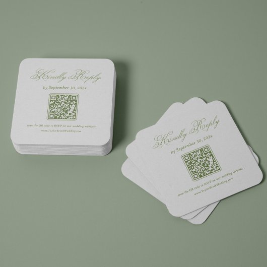 Witte en groene trouw-RSVP-Qr-code Informatiekaartje
