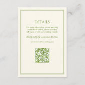 Witte en groene trouwdetails QR-code Informatiekaartje (Voorkant)