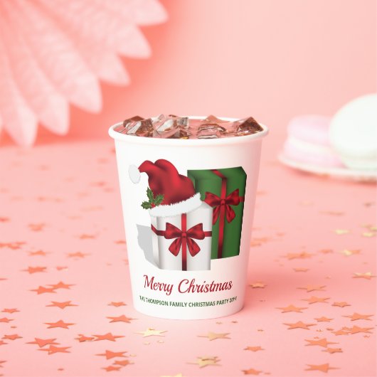 Witte en groene vakken met aangepaste tekst papieren bekers (Insitu)