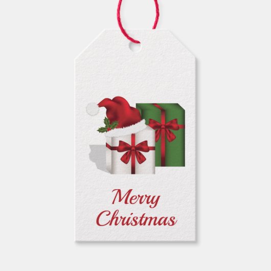 Witte en groene wasdozen met een kersthat cadeaulabel (Voorkant)