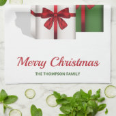 Witte en groene wasdozen met een kersthat theedoek (Gevouwen)