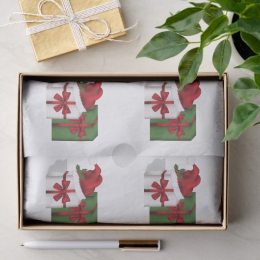 Witte en groene wasdozen met een kersthat tissuepapier (Geschenk)