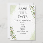 Witte en groene Waterverf Bloemen bruiloft Save The Date (Voorkant)