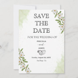 Witte en groene Waterverf Bloemen bruiloft Save The Date