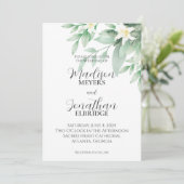Witte en Groene Waterverf Bloemenlelie Bruiloft Kaart (Staand voorkant)