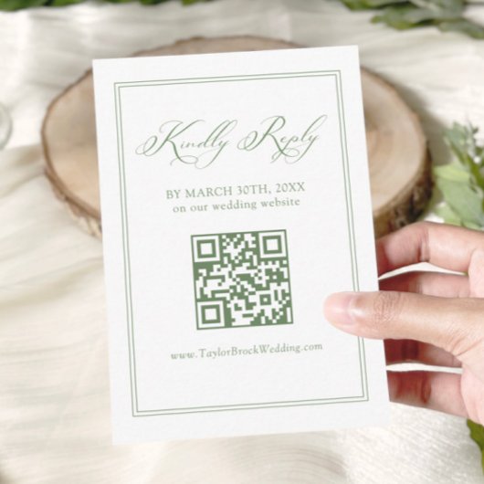  Witte en Groene Wedding RSVP QR-code Informatiekaartje