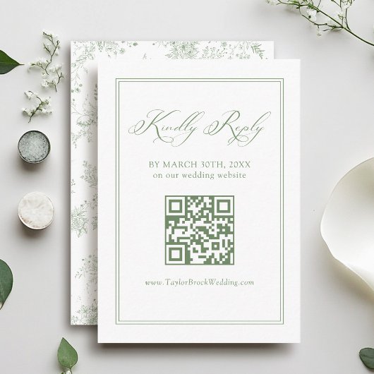 Witte en Groene Wedding RSVP QR-code Informatiekaartje