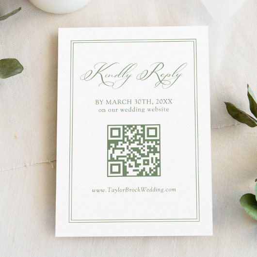 Witte en Groene Wedding RSVP QR-code Informatiekaartje