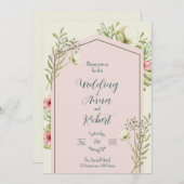 Witte en groene wilde bloemen geometrische bruilof kaart (Voorkant / Achterkant)