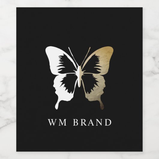 Witte en Grunge Vlinder Logo Wijnlabel Wijn Etiket (Enkel label)