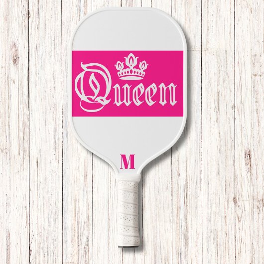 Witte en Heldere Roze Koningin Kroon Modern Monogr Pickleball Paddle