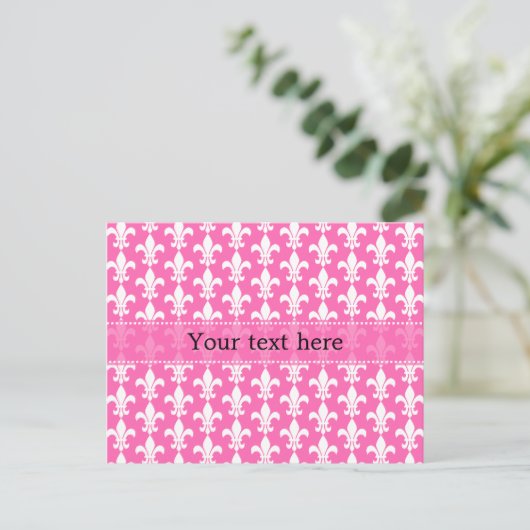Witte en Hete Pink Fleur DE Lis Pattern Briefkaart (Staand voorkant)