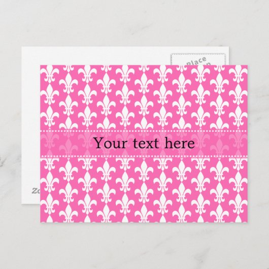 Witte en Hete Pink Fleur DE Lis Pattern Briefkaart (Voorkant / Achterkant)