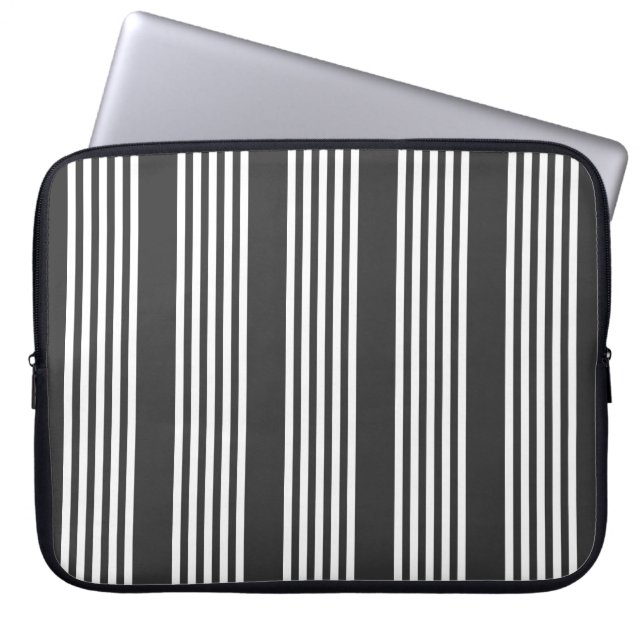 Witte en houtskool vijf strepen patroon laptop sleeve (Voorkant)