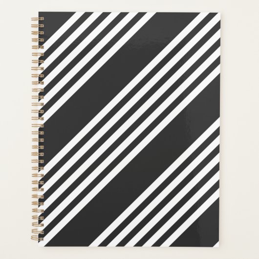 Witte en houtskool vijf strepen patroon planner (Voorkant)