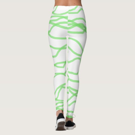 Witte en kalkgroene vierkant Abstracte Leggings (Achterkant)