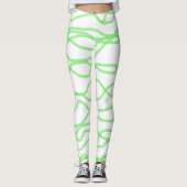 Witte en kalkgroene vierkant Abstracte Leggings (Voorkant)