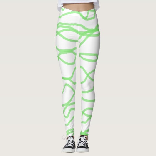 Witte en kalkgroene vierkant Abstracte Leggings (Voorkant)