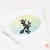 Witte en kat, Halloween Mood Ovale Sticker (Envelop)