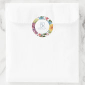 Witte en kleurrijke bloemen Bouquet Monogram Ronde Sticker (Tas)