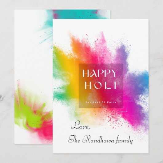 Witte en kleurrijke spleet met Happy Holi-bericht Feestdagenkaart (Voorkant / Achterkant)