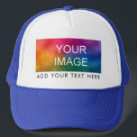 Witte en koninklijke blauwe elegante moderne vrouw trucker pet<br><div class="desc">White and Royal Blue Elegant Modern Womens Mannen Sjabloon Creëer je eigen Afbeelding Logo Foto Trucker Hat.</div>