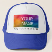 Witte en koninklijke blauwe elegante moderne vrouw trucker pet (Voorkant)