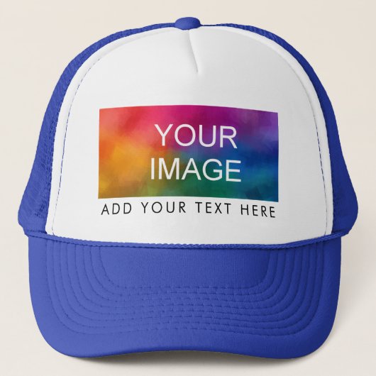 Witte en koninklijke blauwe elegante moderne vrouw trucker pet (Voorkant)