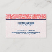 Witte en koraalrode bloemige paisley blauwe accent visitekaartje (Achterkant)