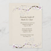 Witte en lavendelbloesems op ecru na huwelijksfees kaart (Voorkant / Achterkant)