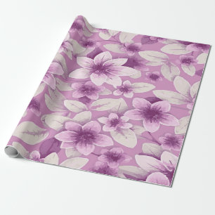 Witte en lavendelkleurige bloemendesign op zachte  cadeaupapier