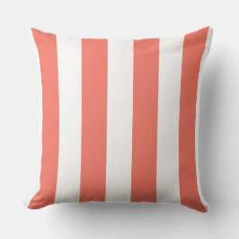 Witte en Levende Coral Stripes Sierkussen