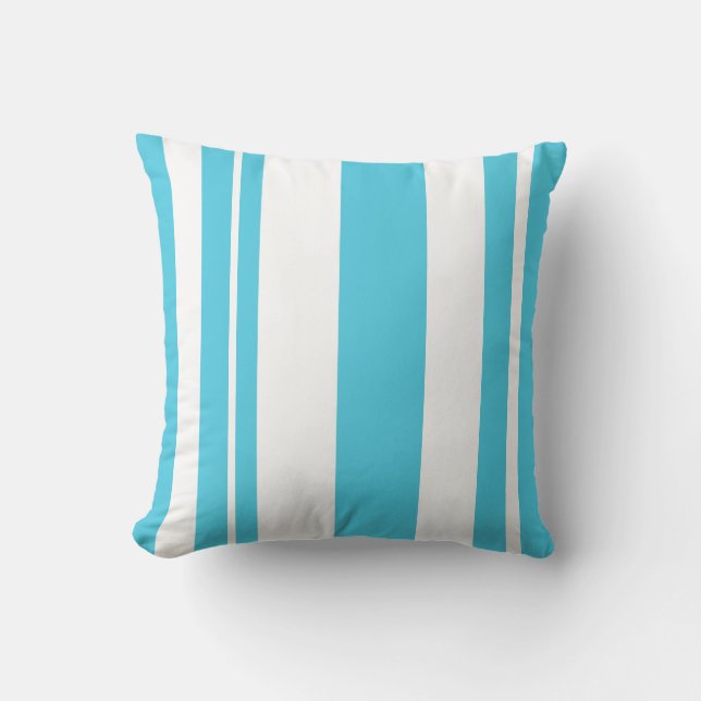 Witte en lichte blauwe gestreepte zuigkussen kussen (Voorkant)