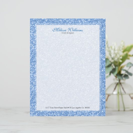 Witte en lichte blauwe glitterstructuur custom briefhoofd (Staand voorkant)