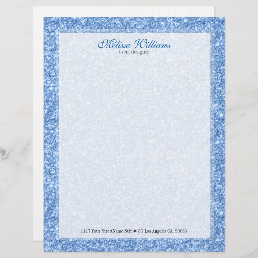 Witte en lichte blauwe glitterstructuur custom briefhoofd (Voorkant / Achterkant)