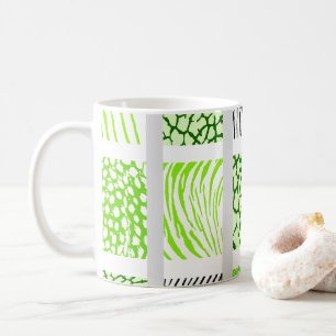 Witte en lichte groene gemengde dierlijke afdrukke koffiemok