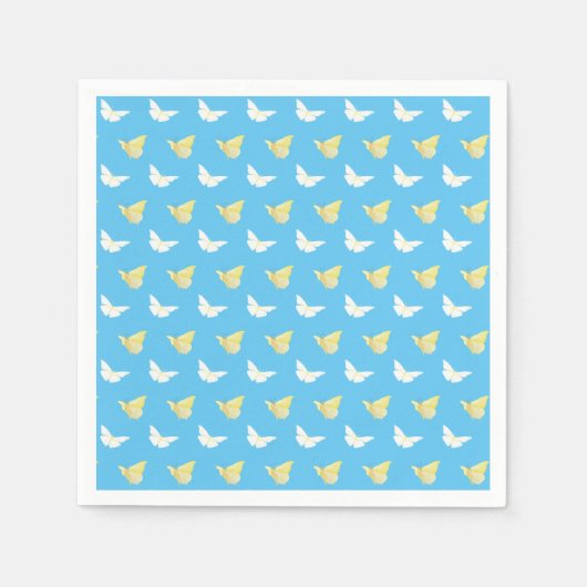 Witte en lichtgele vlinders die blauw vliegen servet (Voorkant)