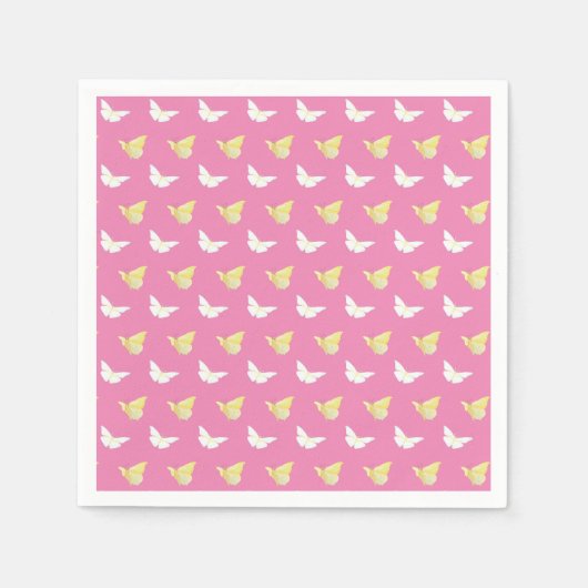 Witte en lichtgele vlinders die roze vliegen servet (Voorkant)
