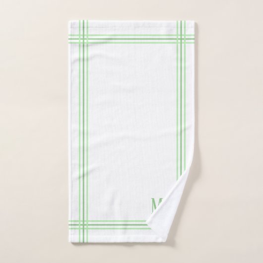 Witte en lichtgroene gestreepte aangepaste Initial Bad Handdoek (Handdoek)