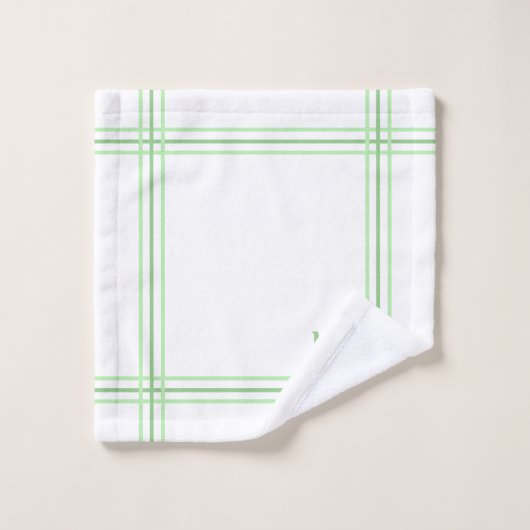Witte en lichtgroene gestreepte aangepaste Initial Bad Handdoek (Wasdoekje)